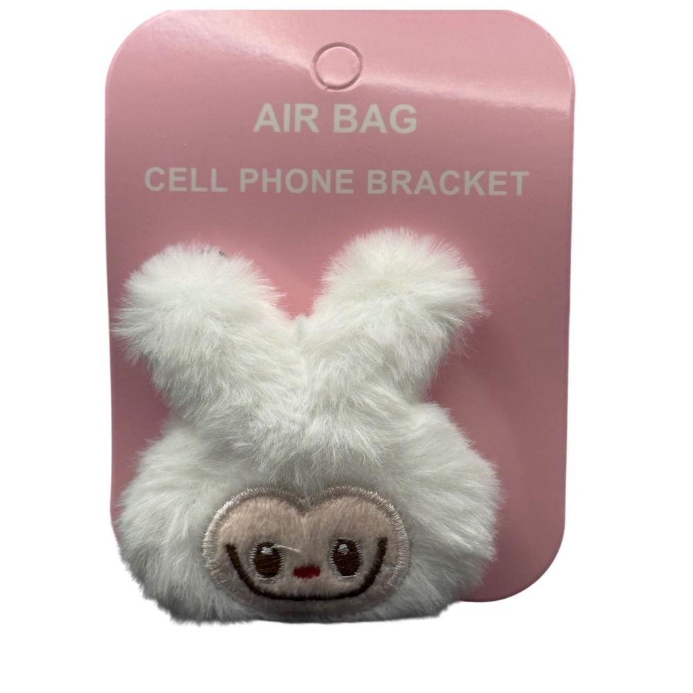 Fluffy Bunny Ear Cell Phone Grip‎ Holder Air Bag Bracket White